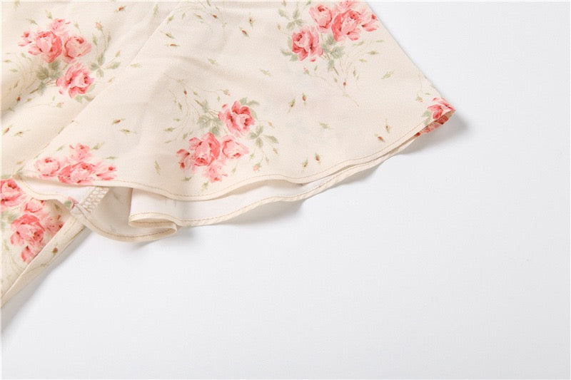 Floral satin maxi dress with lace trim - FLORIE