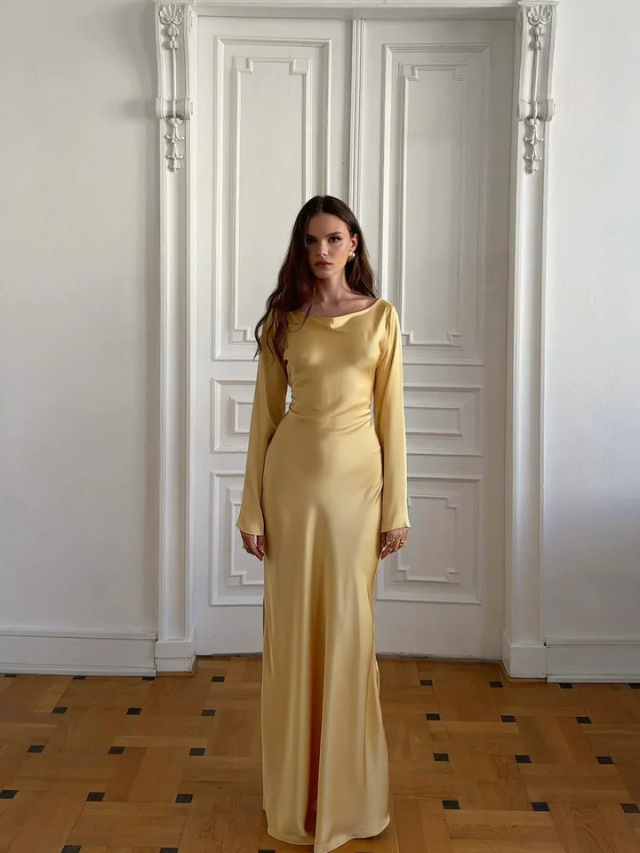 Satin maxi dress with back tie for waist fitting - Odel