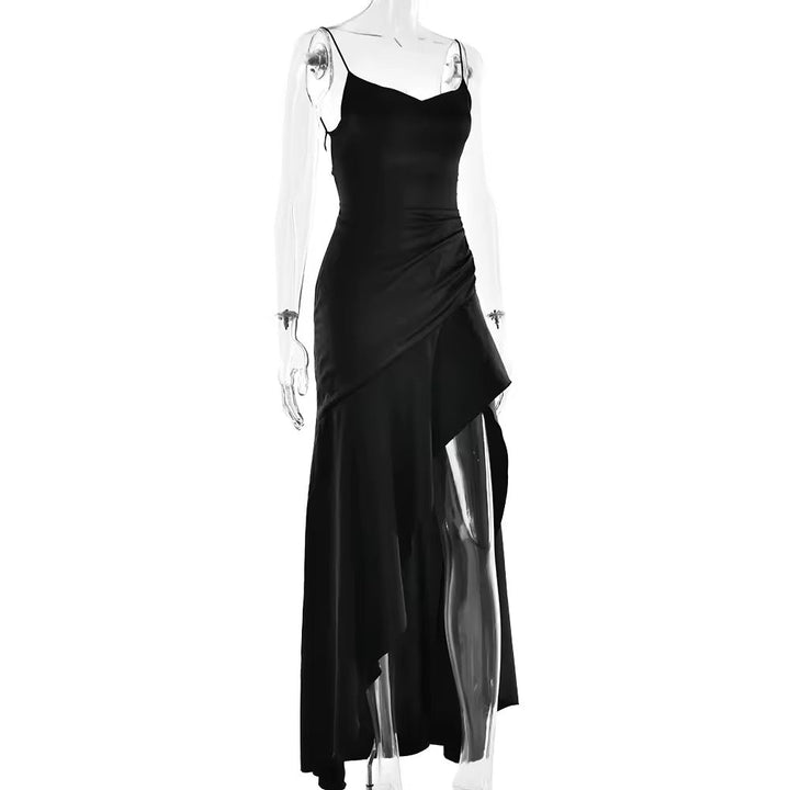 Satin ruffled maxi dress with back ties - Fabiola