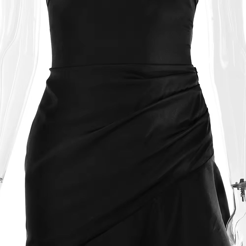 Satin ruffled maxi dress with back ties - Fabiola