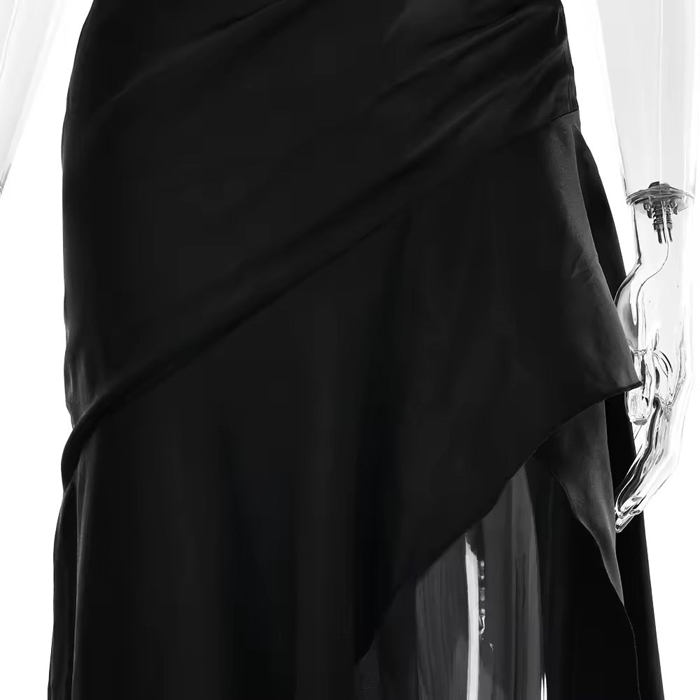 Satin ruffled maxi dress with back ties - Fabiola