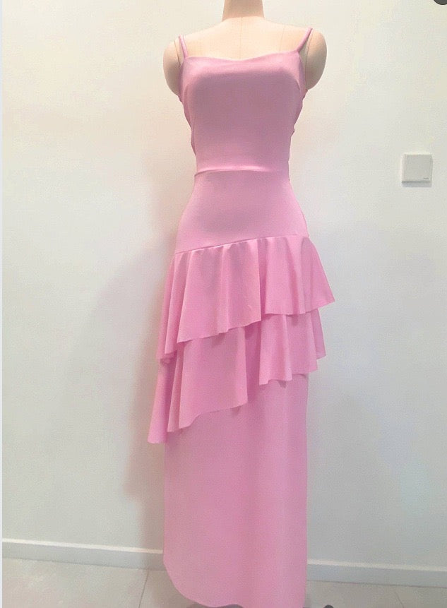 Ruffle maxi dress with back ties – Fabiana