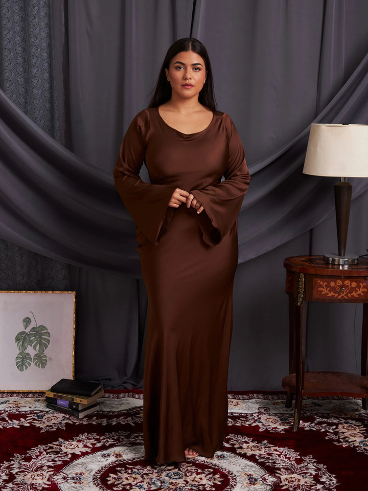 Satin maxi dress with back tie for waist fitting - Odel