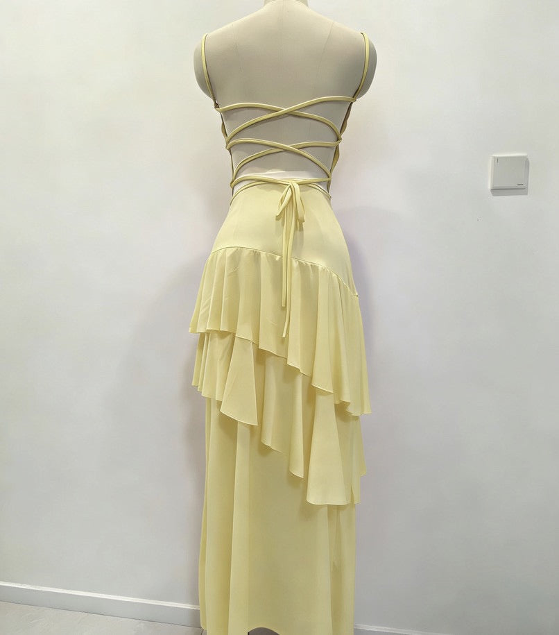 Ruffle maxi dress with back ties – Fabiana