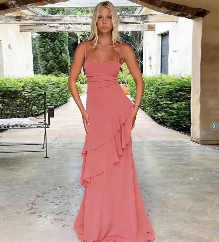 Ruffle maxi dress with back ties – Fabiana