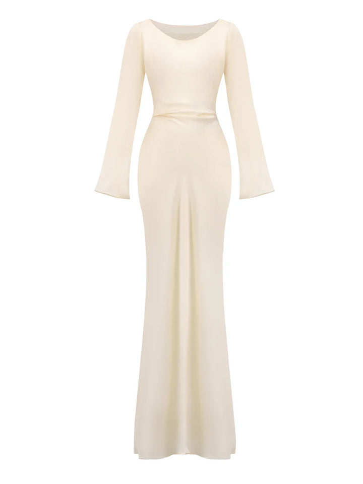 Satin maxi dress with back tie for waist fitting - Odel