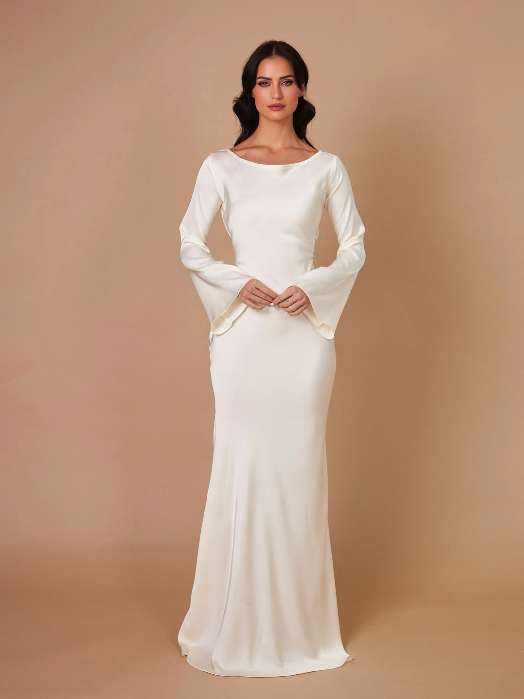Satin maxi dress with back tie for waist fitting - Odel