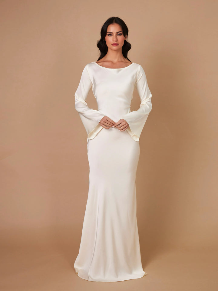 Satin maxi dress with back tie for waist fitting - Odel