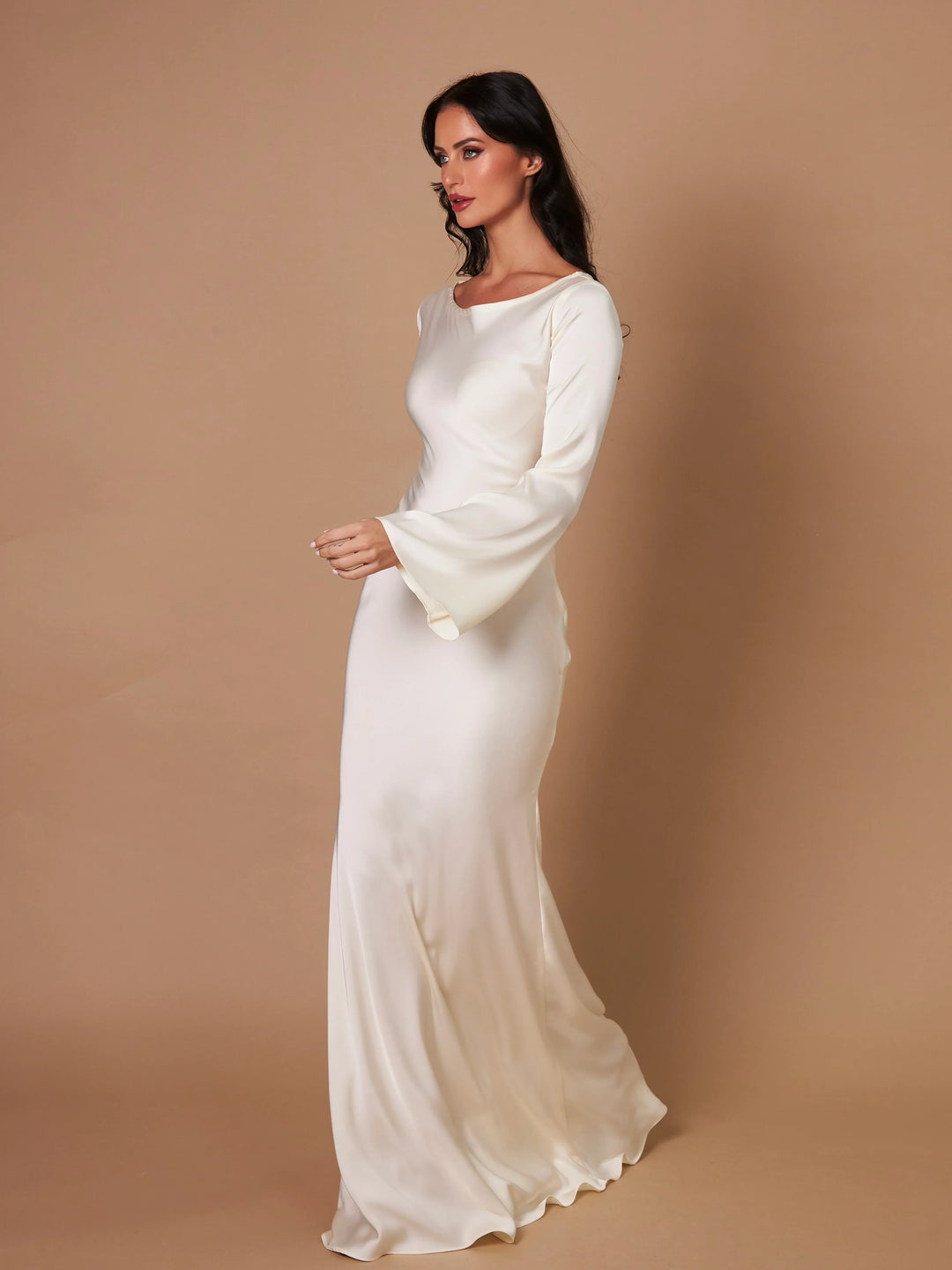 Satin maxi dress with back tie for waist fitting - Odel