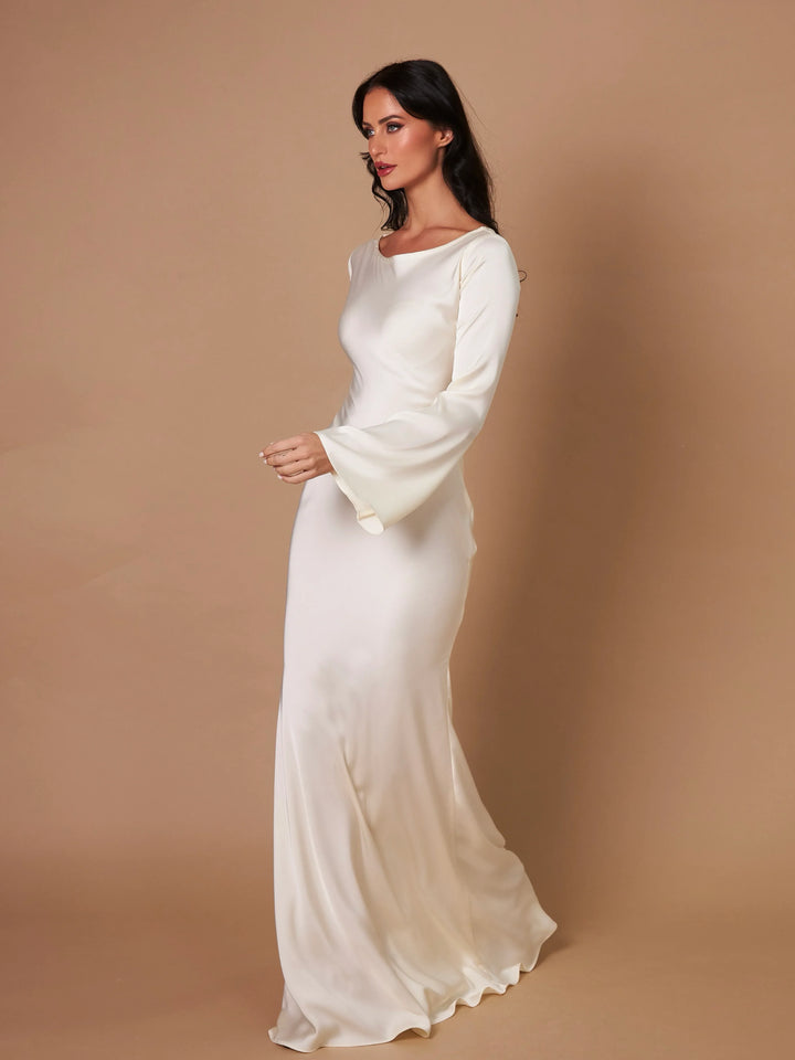 Satin maxi dress with back tie for waist fitting - Odel