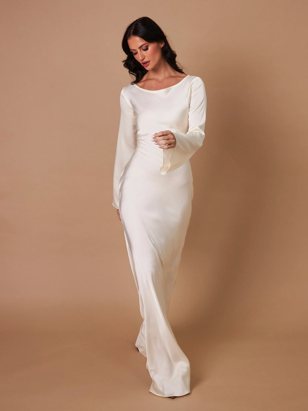 Satin maxi dress with back tie for waist fitting - Odel