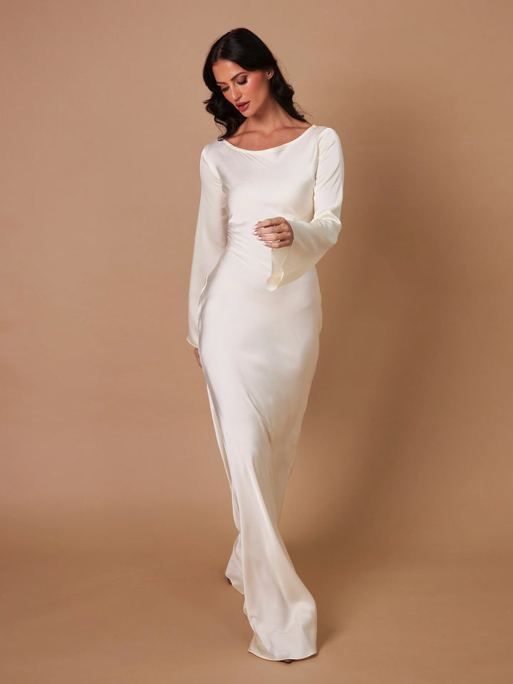 Satin maxi dress with back tie for waist fitting - Odel