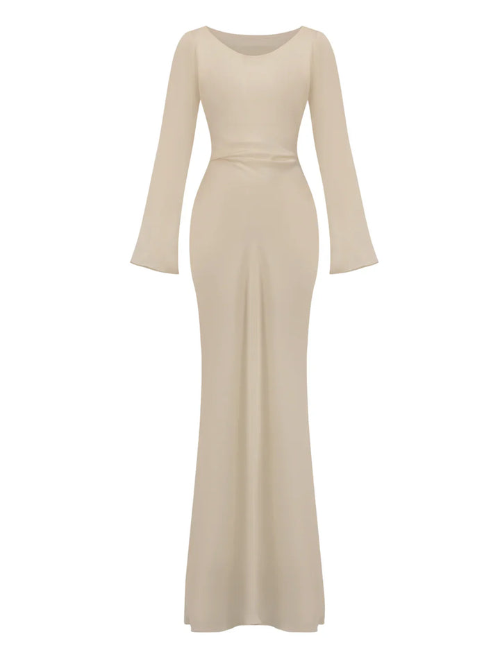 Satin maxi dress with back tie for waist fitting - Odel