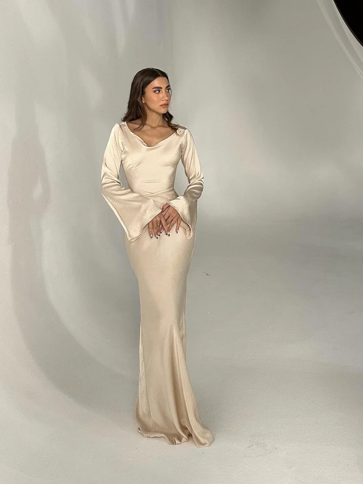 Satin maxi dress with back tie for waist fitting - Odel