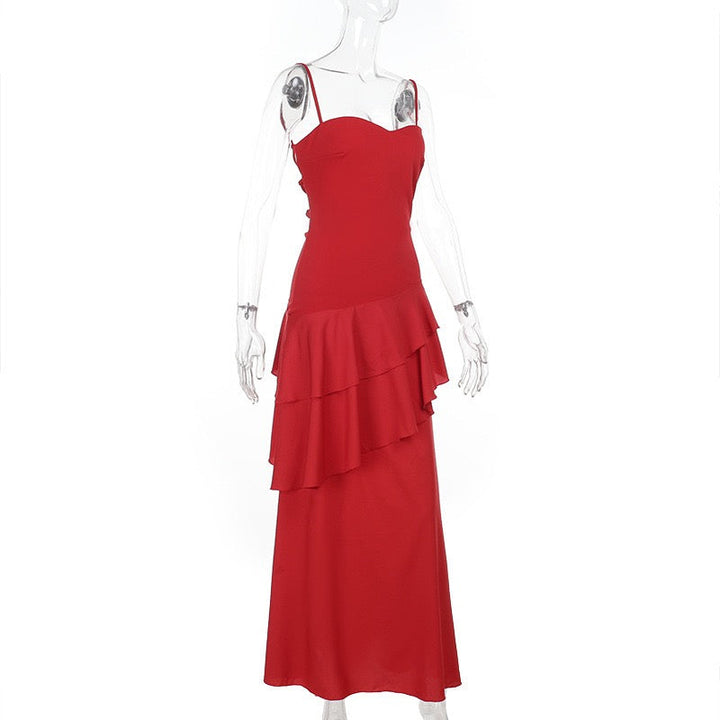 Ruffle maxi dress with back ties – Fabiana