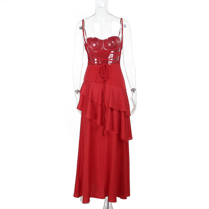 Ruffle maxi dress with back ties – Fabiana