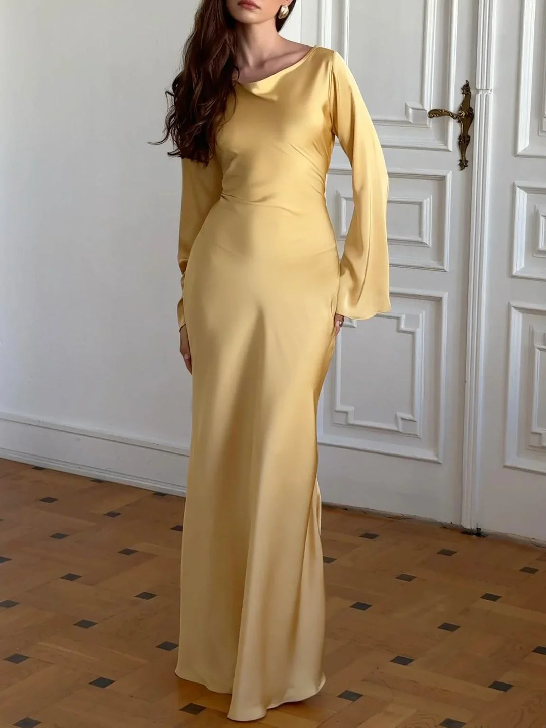 Satin maxi dress with back tie for waist fitting - Odel
