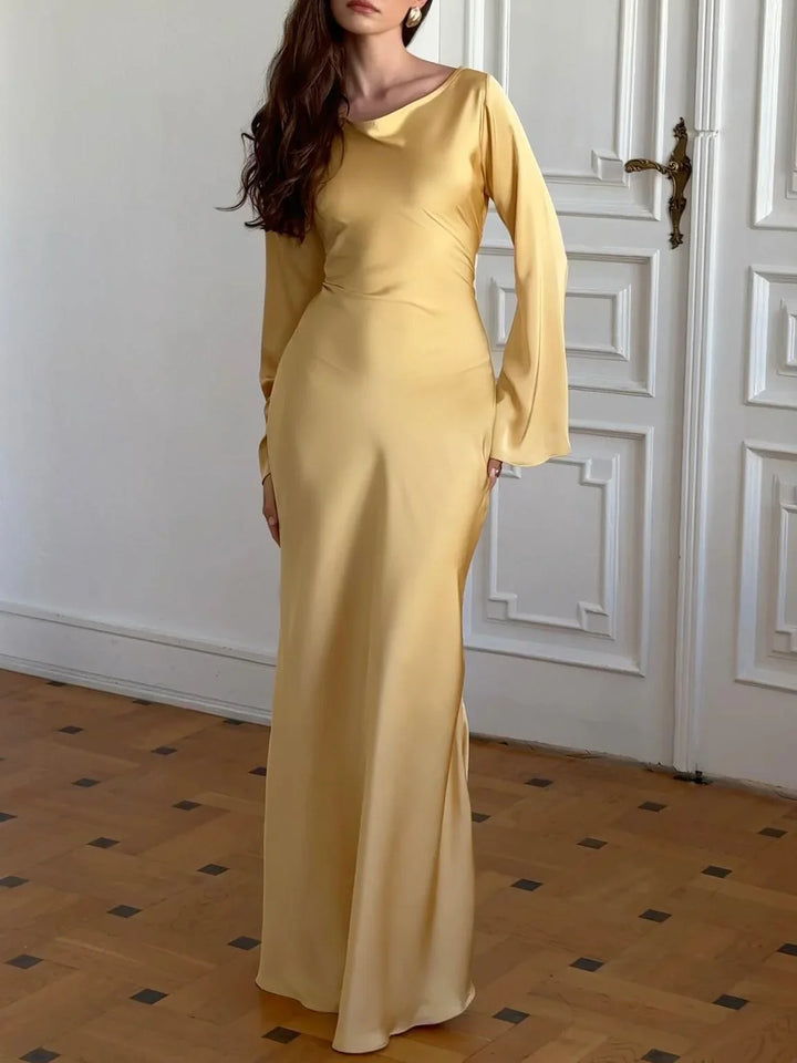 Satin maxi dress with back tie for waist fitting - Odel