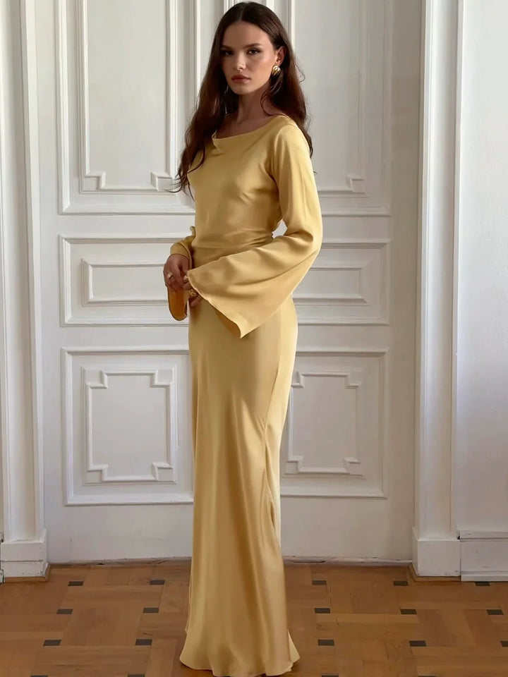Satin maxi dress with back tie for waist fitting - Odel
