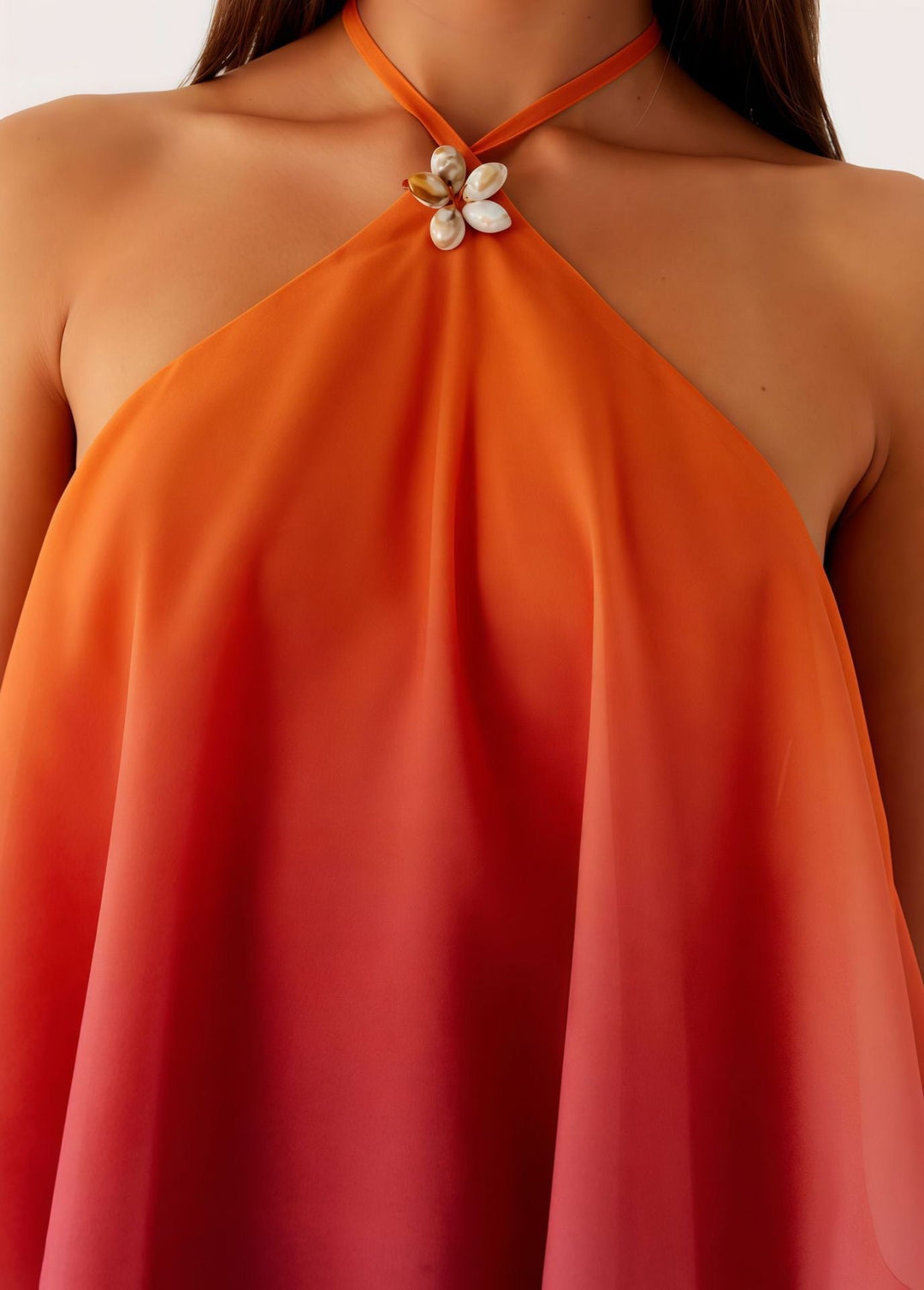 Ombré chiffon ruffle mini dress with a scalloped flower detail – Penina