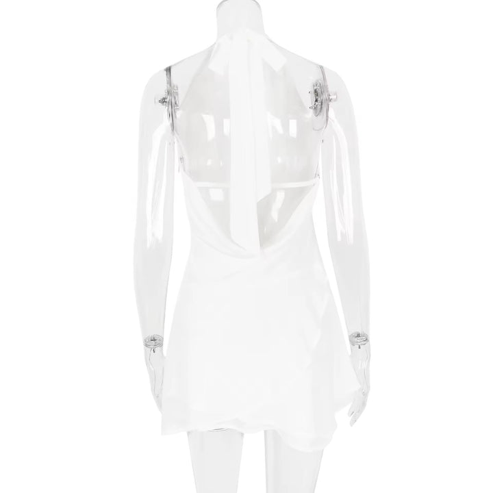 Ruffled Chiffon Mini Dress with Draped Collar and Open Back - Juliana