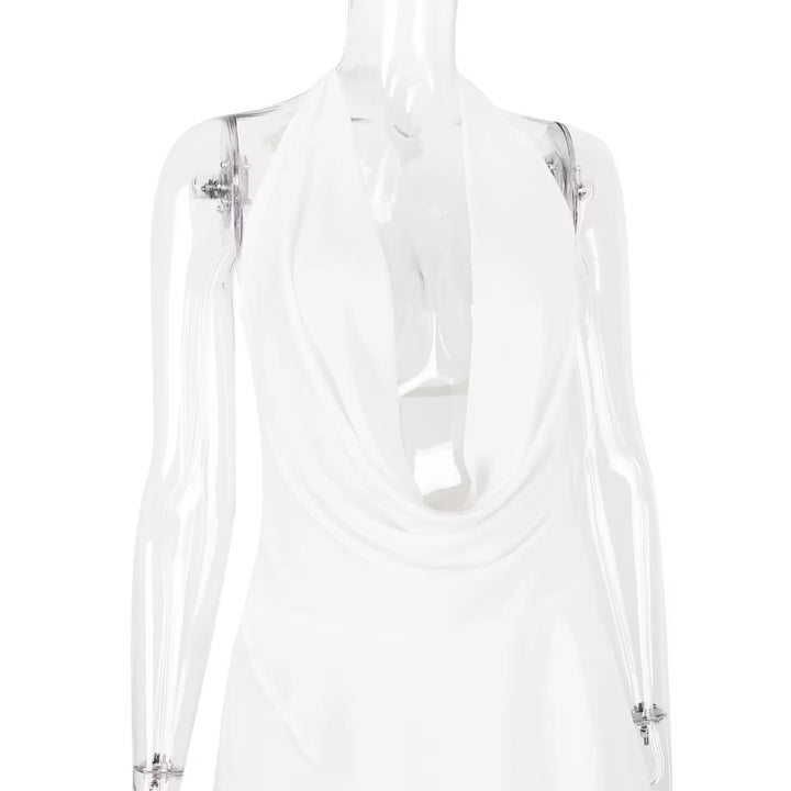 Ruffled Chiffon Mini Dress with Draped Collar and Open Back - Juliana