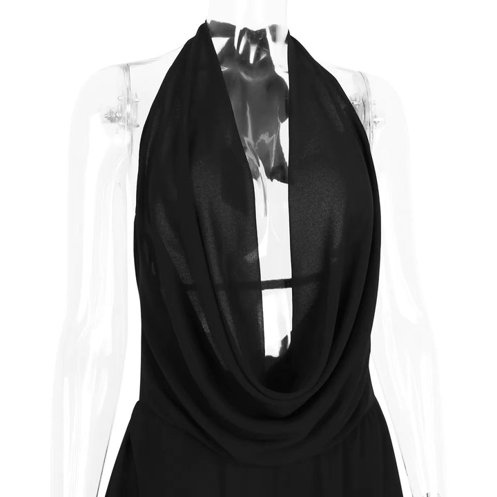 Ruffled Chiffon Mini Dress with Draped Collar and Open Back - Juliana