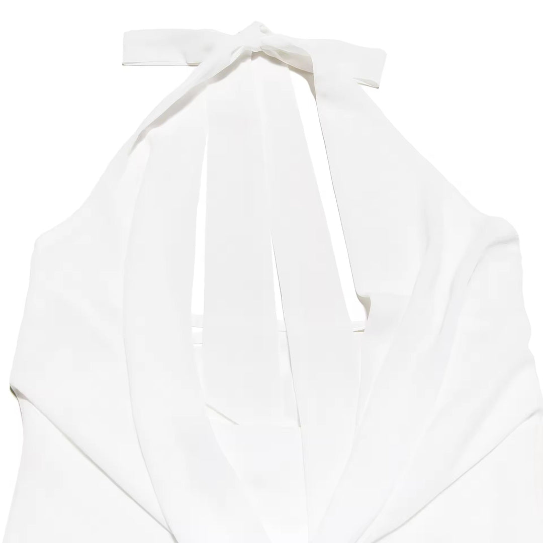Ruffled Chiffon Mini Dress with Draped Collar and Open Back - Juliana
