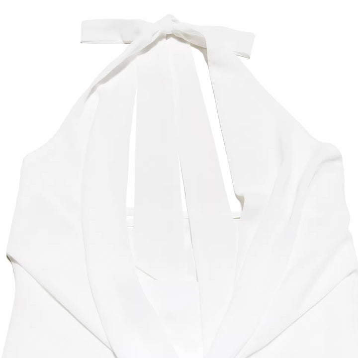 Ruffled Chiffon Mini Dress with Draped Collar and Open Back - Juliana