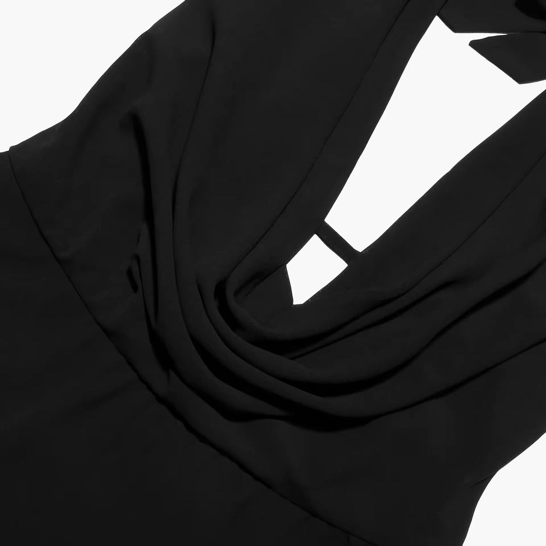 Ruffled Chiffon Mini Dress with Draped Collar and Open Back - Juliana