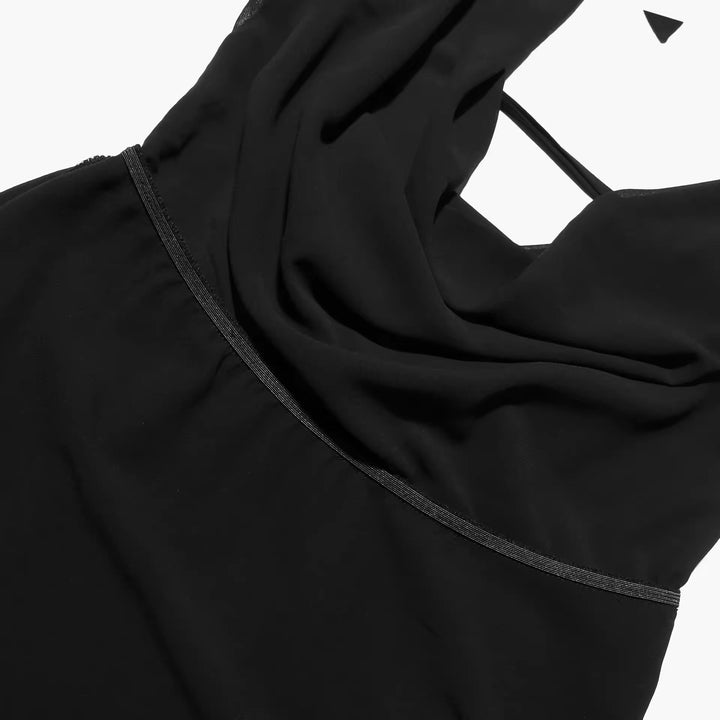 Ruffled Chiffon Mini Dress with Draped Collar and Open Back - Juliana