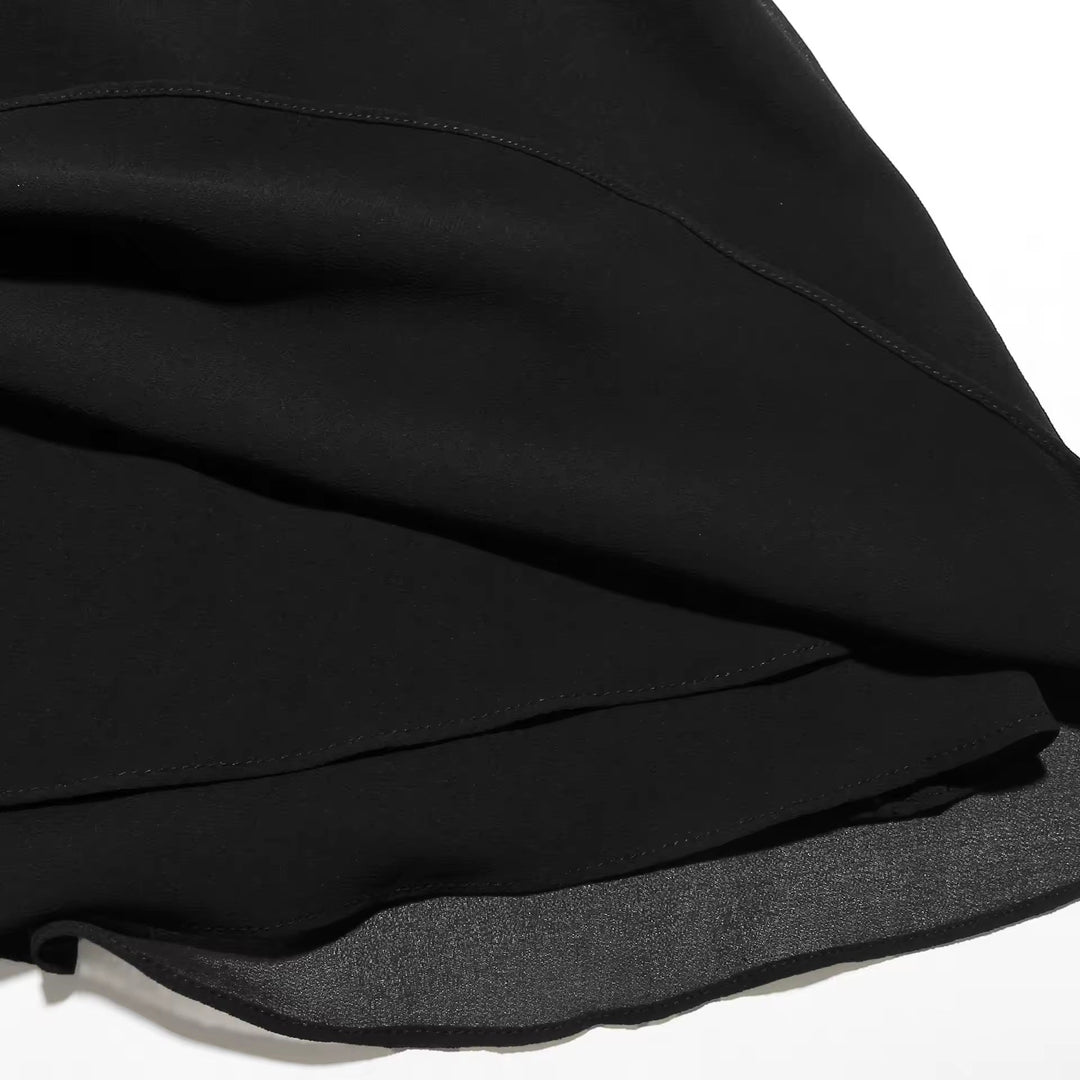 Ruffled Chiffon Mini Dress with Draped Collar and Open Back - Juliana