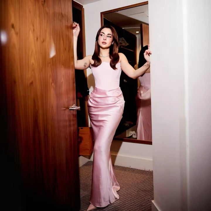 Strapless Satin Maxi Dress with Fitted Corset - Noya
