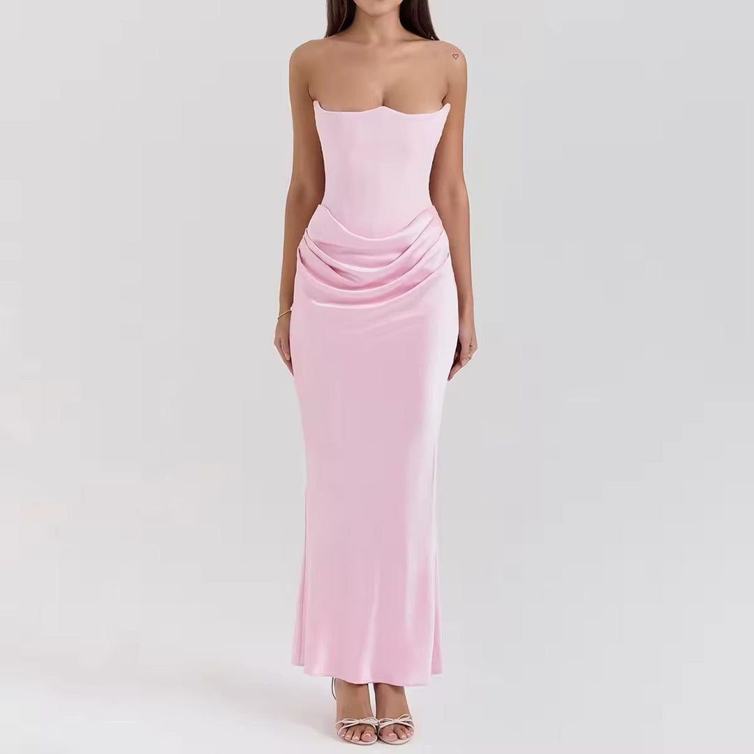 Strapless Satin Maxi Dress with Fitted Corset - Noya