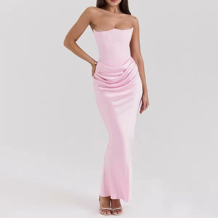 Strapless Satin Maxi Dress with Fitted Corset - Noya