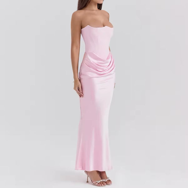 Strapless Satin Maxi Dress with Fitted Corset - Noya