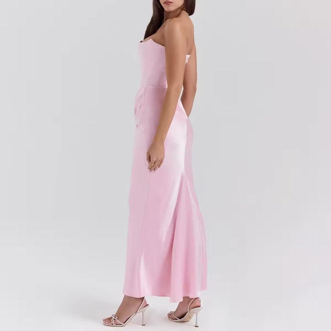 Strapless Satin Maxi Dress with Fitted Corset - Noya