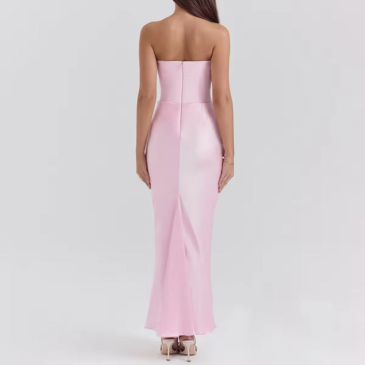 Strapless Satin Maxi Dress with Fitted Corset - Noya