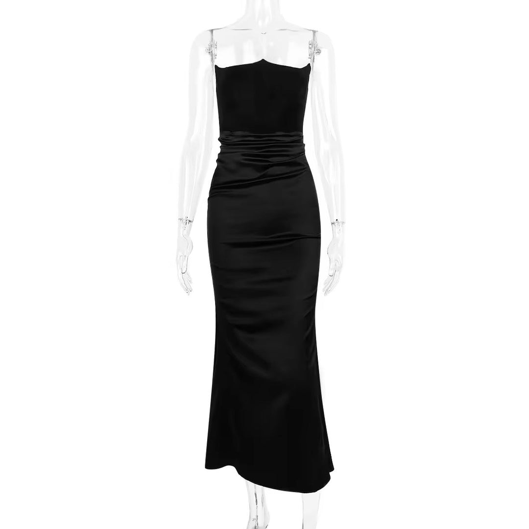 Strapless Satin Maxi Dress with Fitted Corset - Noya