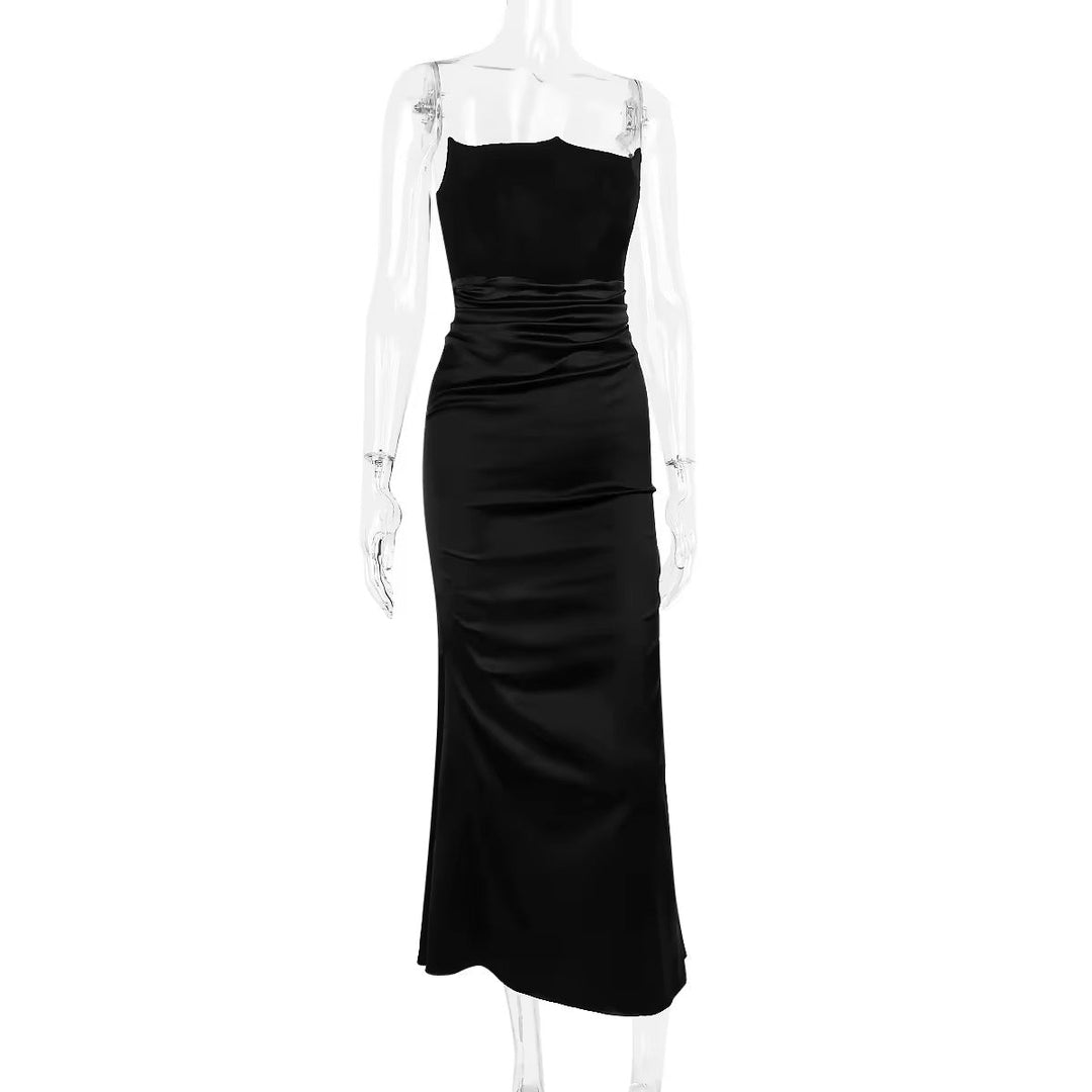 Strapless Satin Maxi Dress with Fitted Corset - Noya