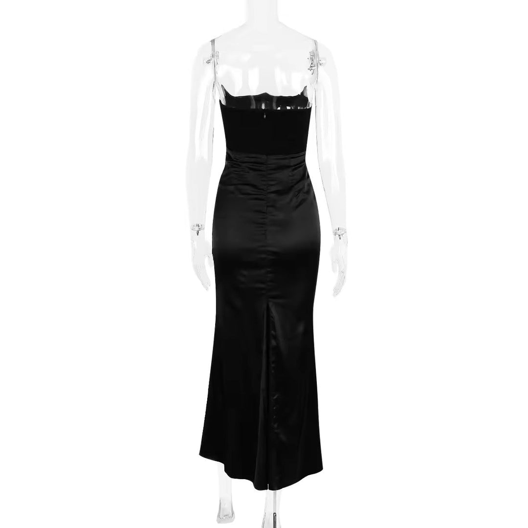 Strapless Satin Maxi Dress with Fitted Corset - Noya