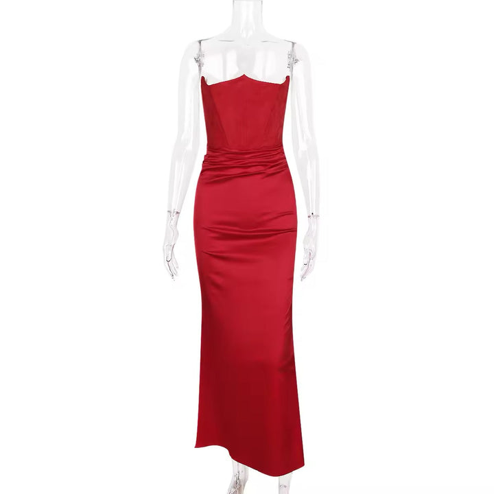 Strapless Satin Maxi Dress with Fitted Corset - Noya