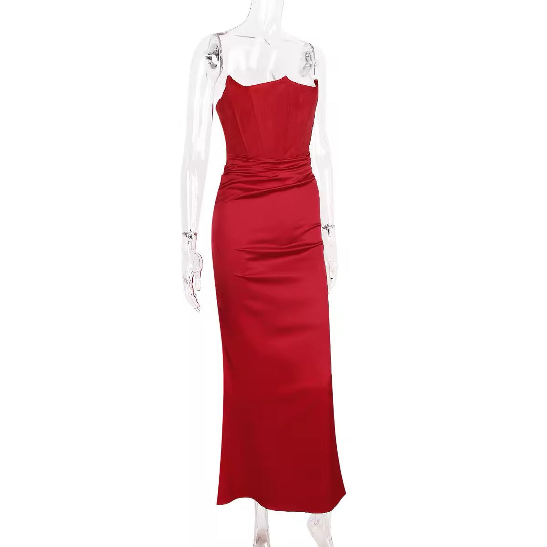Strapless Satin Maxi Dress with Fitted Corset - Noya