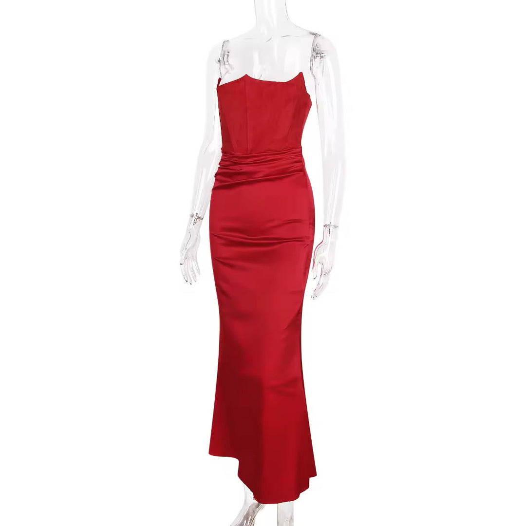 Strapless Satin Maxi Dress with Fitted Corset - Noya