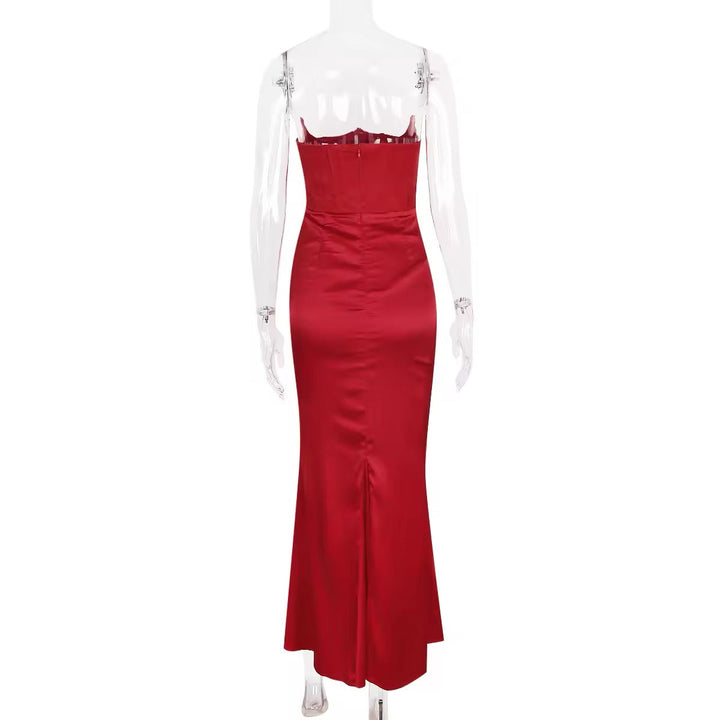 Strapless Satin Maxi Dress with Fitted Corset - Noya