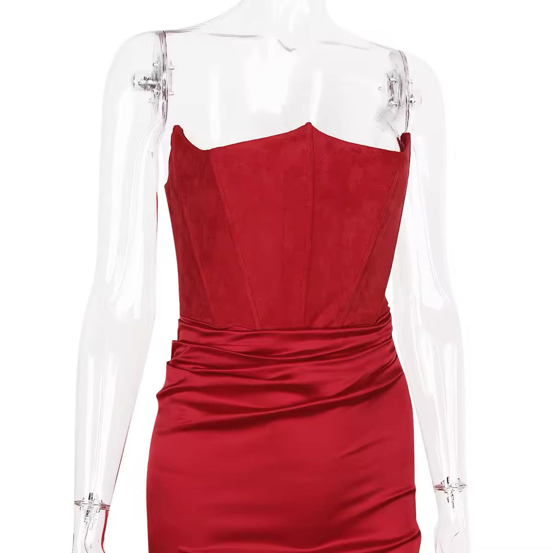 Strapless Satin Maxi Dress with Fitted Corset - Noya