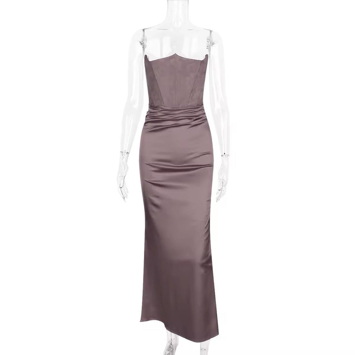 Strapless Satin Maxi Dress with Fitted Corset - Noya