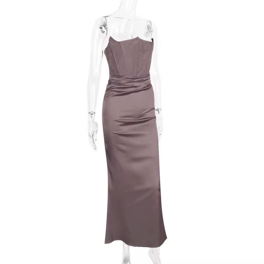 Strapless Satin Maxi Dress with Fitted Corset - Noya