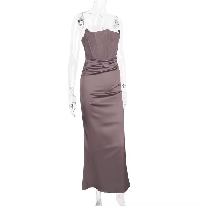 Strapless Satin Maxi Dress with Fitted Corset - Noya