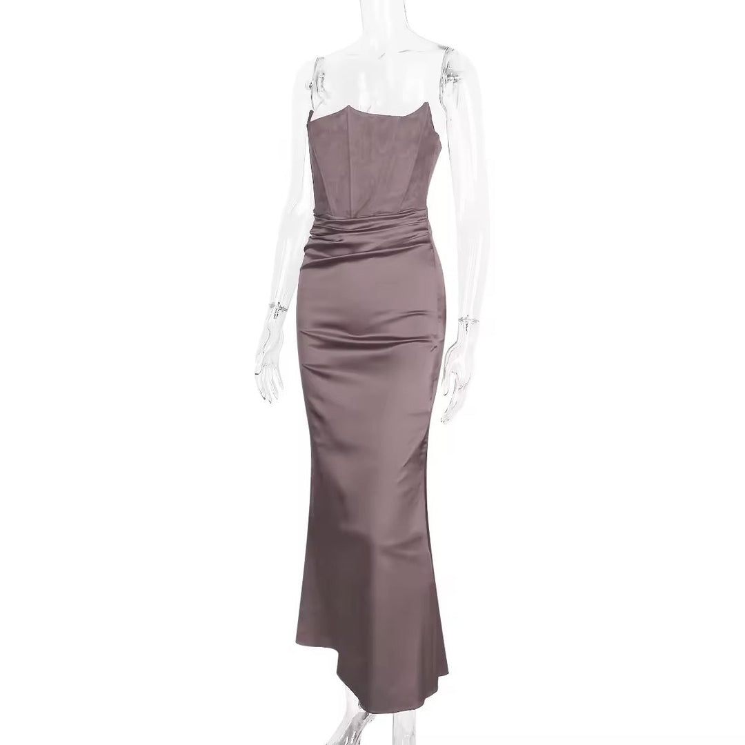 Strapless Satin Maxi Dress with Fitted Corset - Noya